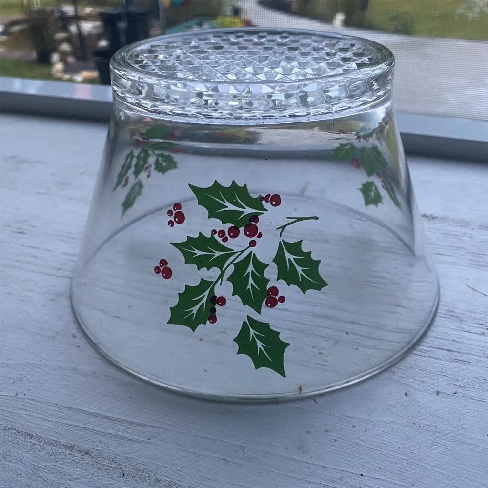 Vintage Holly Berry Ice Bowl Bucket Serving Bowl Indiana Glass